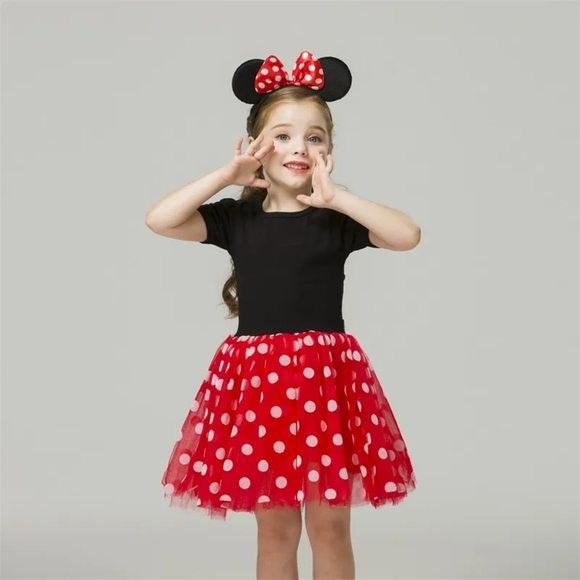 Girls 5T Minnie Mouse Pink & White Polka Dot Birthday Baby Dress w/ Mouse Ears - Picture 9 of 10